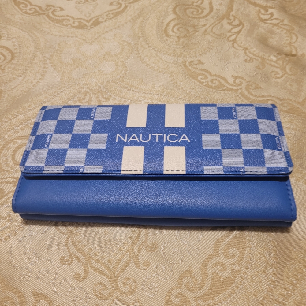 Nautica Blue and White Checkered Clutch